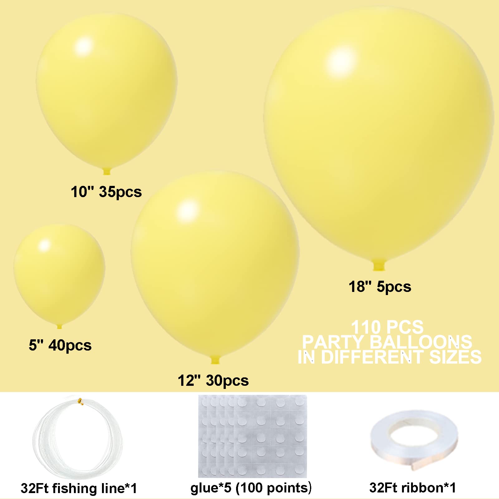 Yellow Balloons 110Pcs Yellow Balloon Garland Arch Kit 5/10/12/18 Inch Matte Latex Yellow Balloons Different Sizes as Honey Bee Gender Reveal Balloons Baby Shower Birthday Sunflower Party Decorations