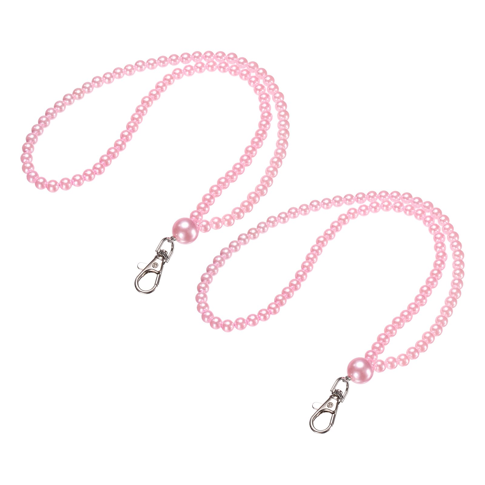PATIKIL Faux Pearl Beaded Lanyard, 2 Pcs ID Badge Lanyard Cell Phone Chain Name Tag Keys Holder Stylish Keychain for Phone Case Women Keys Card Phone, Pink
