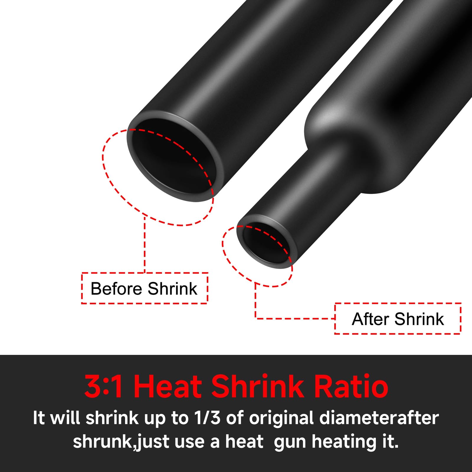 OLIREXD 3:1 Heat Shrink Tubing Adhesive-Lined Heat Shrinkable Tube Waterproof Insulation Sealing DIY (Dia 5/8