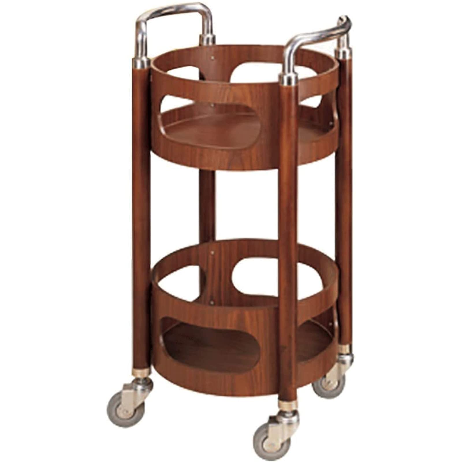 OLOTU Portátil Carro de Barra Redondo de Doble Capa con barandilla Carro de Acero Inoxidable Carro de Servicio de Vino de Madera Maciza Carro de Catering para Cocina Durable