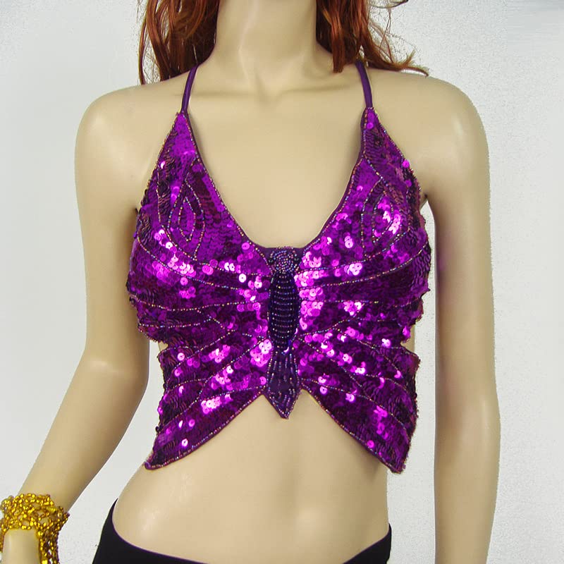 Belly Dance Costumes Women's Sequin Tank Tops Sexy Nightclub Party Bras Stage Performance Dance Costumes Skirt Purple