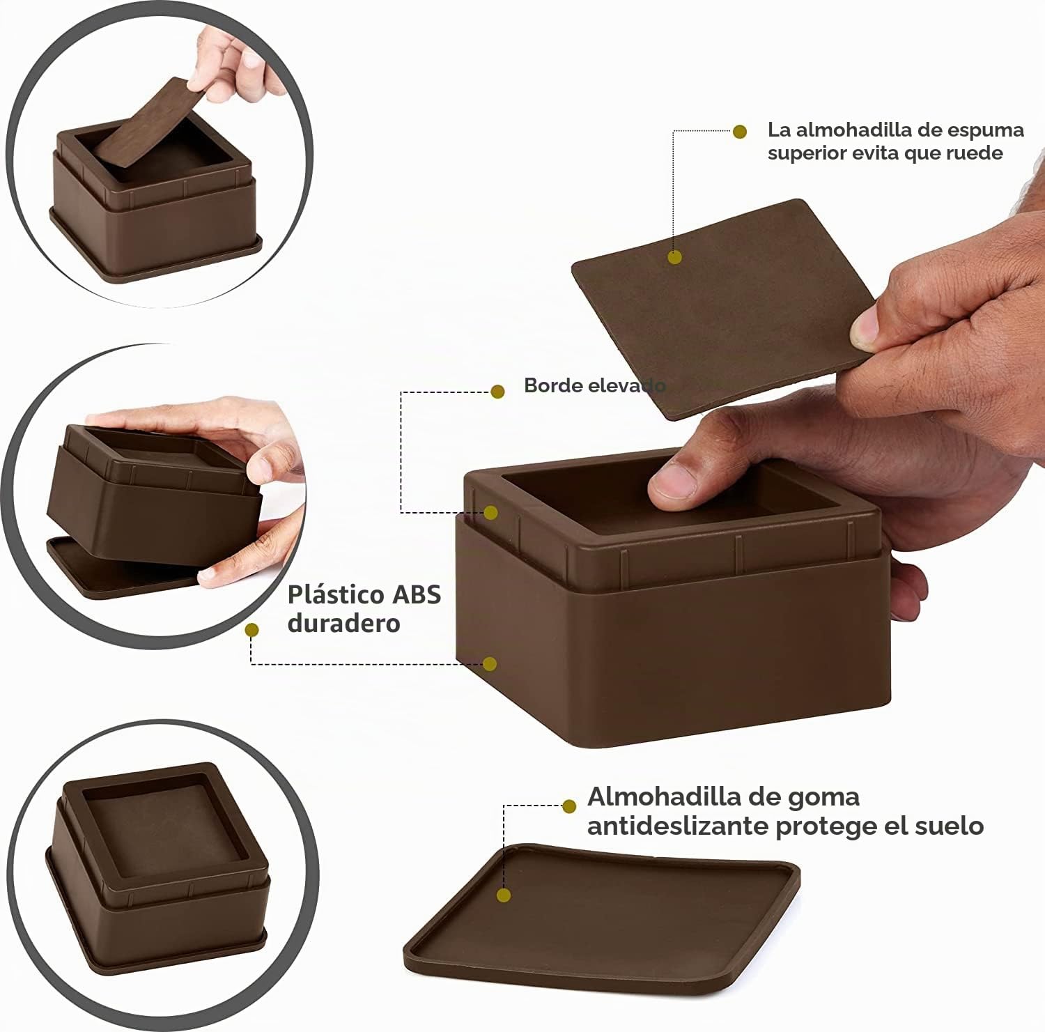 Utopia Bedding Muebles Ajustables y Elevador de Cama Juego de 8 (5 to 10 cm) - Plástico Duradero con Espuma, Almohadillas Antideslizantes de Goma para Cama, sofá, Mesa, Silla – Marrón