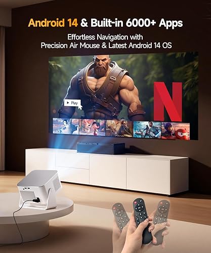 Miniatura 4 de Mini proyector Android 14 con soporte 4K 8K, proyector inteligente con Wifi6 y Bluetooth5.4, 600 ANSI, enfoque automático y prevención de obstáculos
