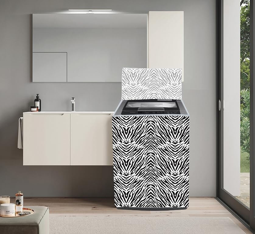 Image of Fully Automatic Top Load Washing Machine Cover Suitable For Samsung, Lg, Godrej, Whirlpool 6.5Kg, 7Kg, 7.5Kg, 8Kg, 9Kg, 10Kg, 11Kg (58Dx60Wx94H), Waterproof Cover, Zebra Black.