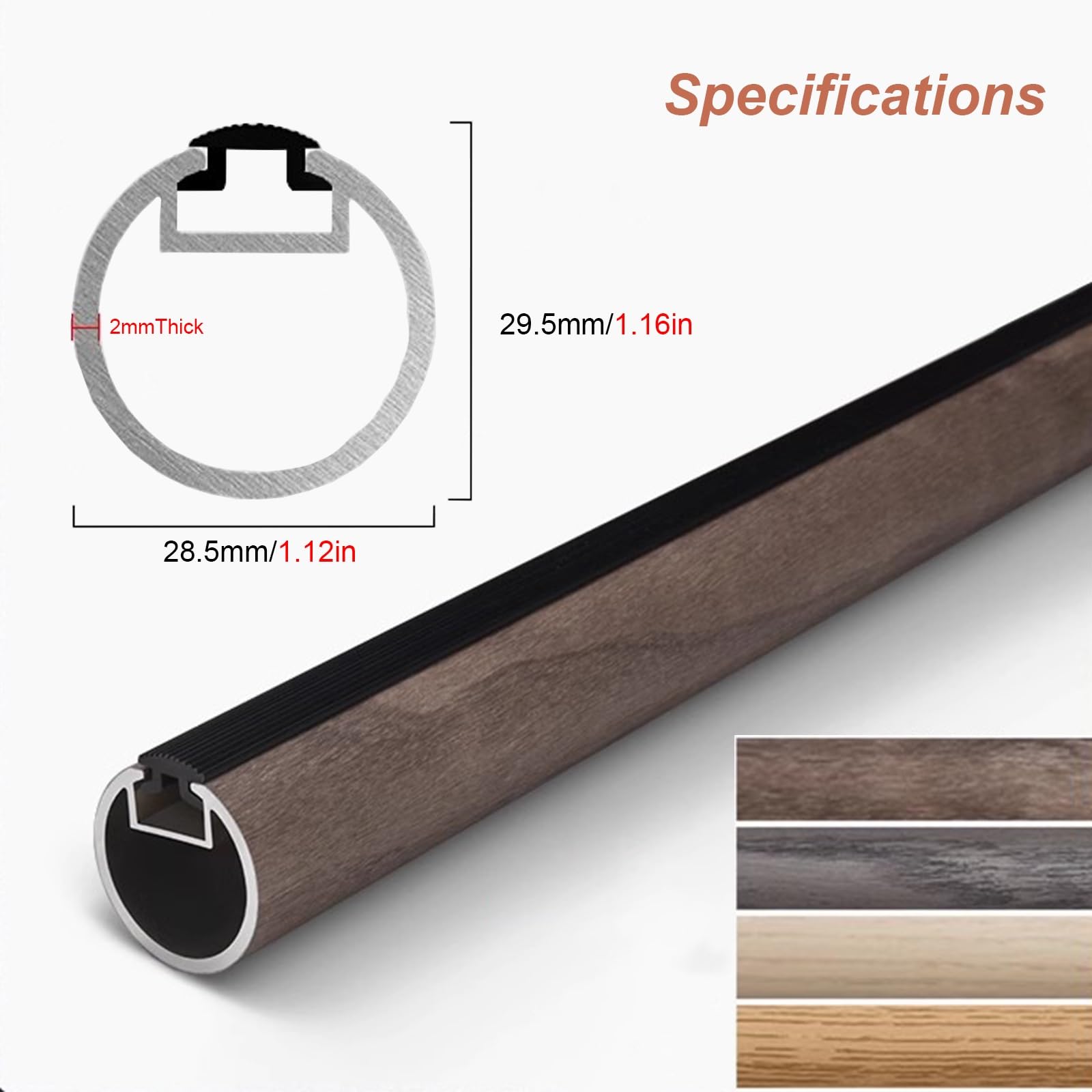 Kleiderstange Schrank Zuschneidbar Rund Schrankstangen mit Holzmaserung, Rutschfest Garderobenstangen zum Aufhängen Von Kleidung, Abnehmbar Garderobenstange - Leicht zu Schneiden(B-style,60cm/23.6in)