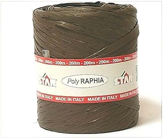 Bobina de rafia sintética de polirafia R90, color marrón, bronce, 15 mm de altura, 200 metros de longitud