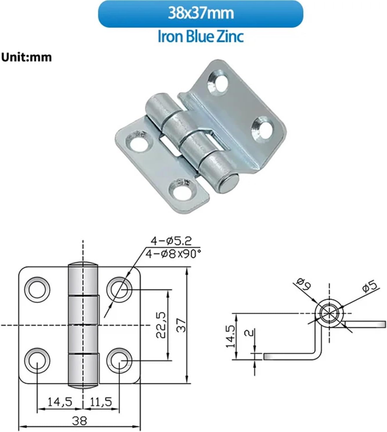 Right Angle Curved Hinge 304 Stainless Steel 1Pcs(Iron Zinc Blue)
