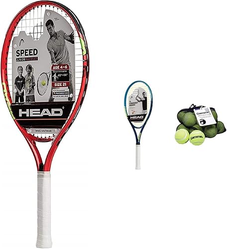 HEAD Speed Kids - Raqueta de tenis para principiantes, raqueta de equilibrio de luz preencordada para principiantes, 21 pulgadas, color rojo y Ti.