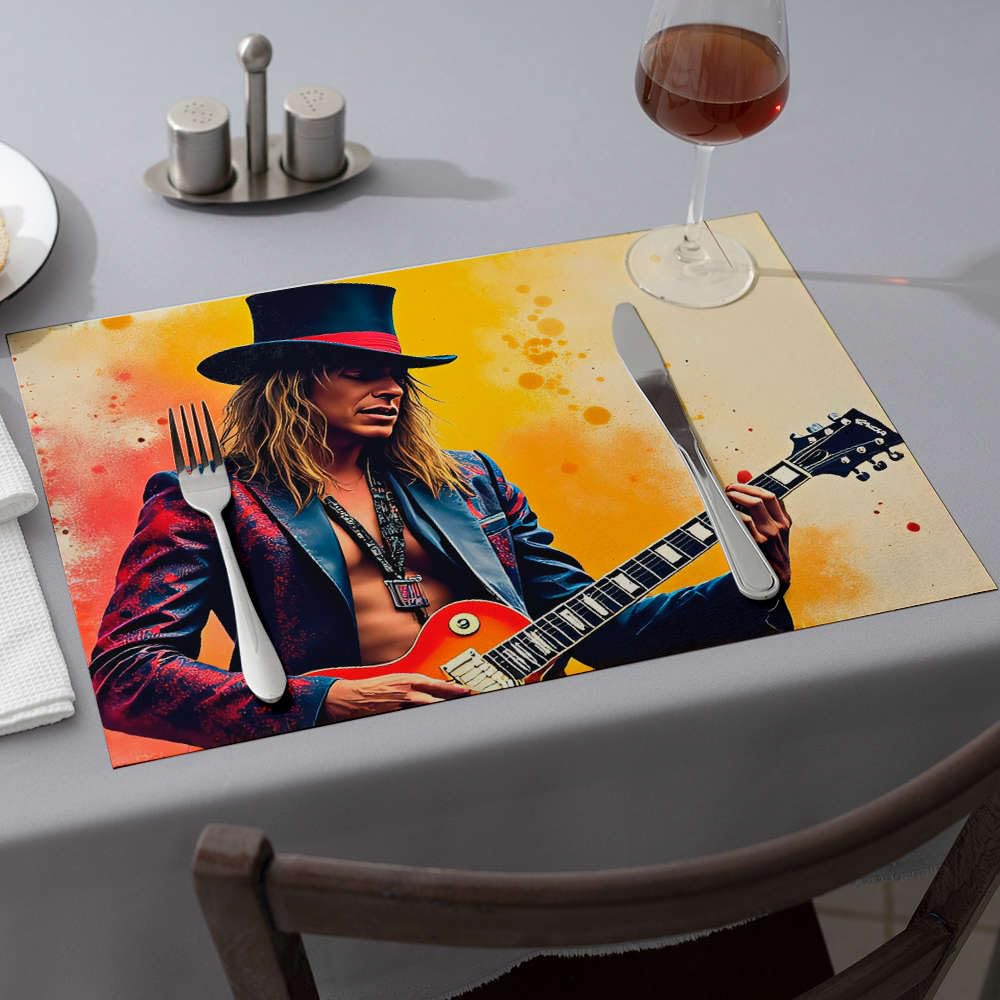 Set de table rose par 6 avec guitariste pour décoration de salle à manger
