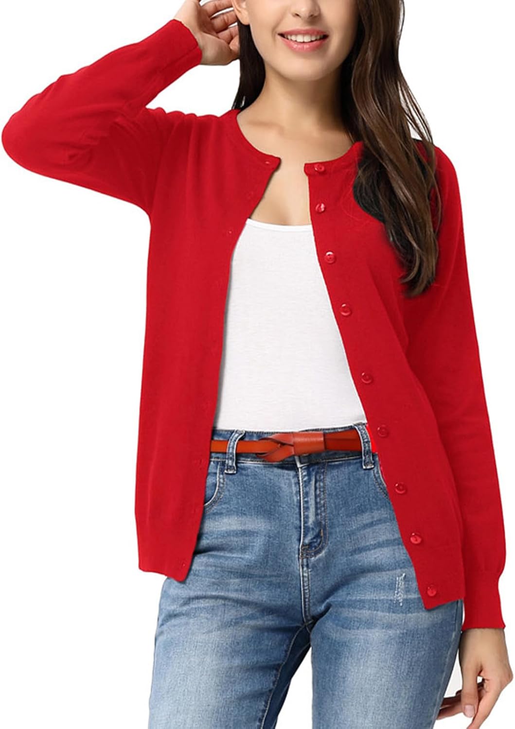 GRACE KARIN Womens Long Sleeve Knit Cardigan Sweaters Casual Dressy Open Front Button Down Cardigans Spring Outfits