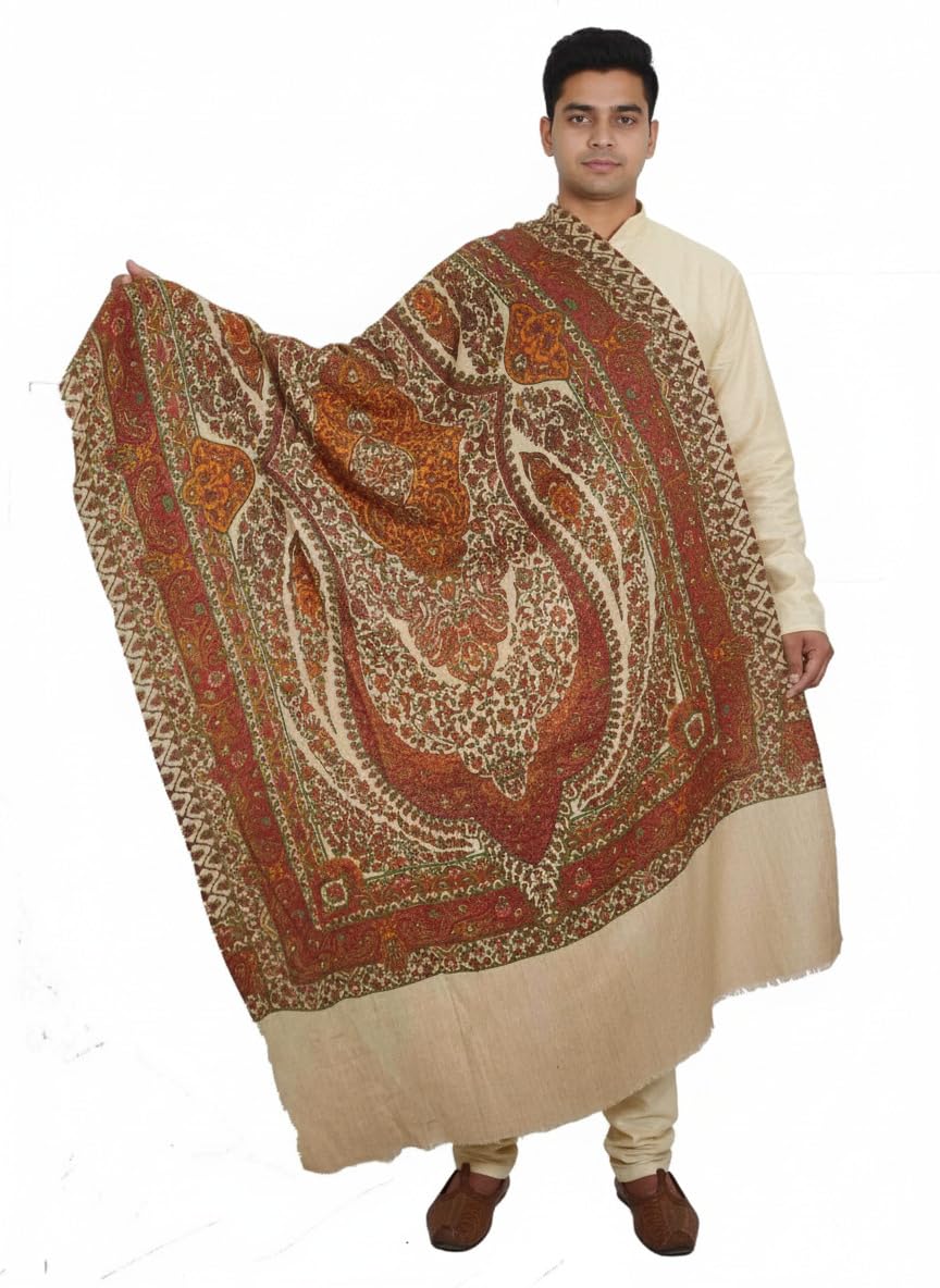 v vrinde Vrinde Beige Wool Printed Men's Shawl KA-SWL-21-picture-24