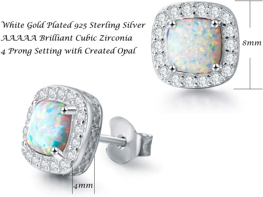 FANCIME Sterling Silver Created White Opal Necklace/Earrings Halo Pendant Stud Leverback Dangle Earrings Cubic Zirconia CZ Fire Opal Fine Jewelry for Women - Image 4