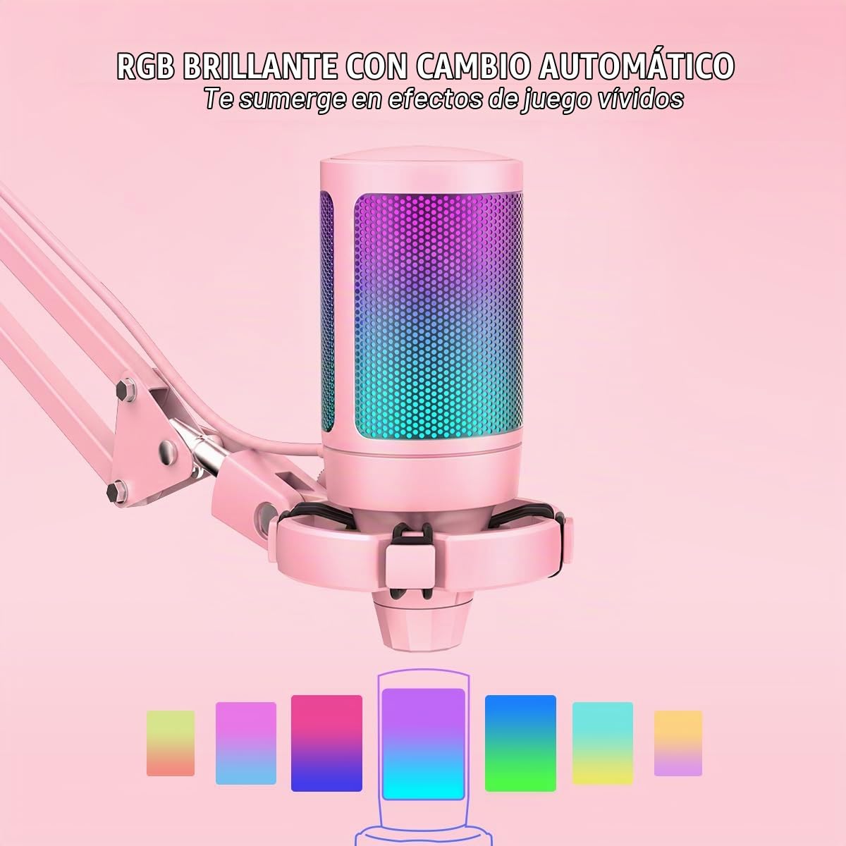 FIFINE Gaming Microfono para PC USB, RGB Kit de Micrófono de Condensador para Ordenador PS4 PS5, con Botón de Silencio, Filtro Anti-Pop, Soporte de Choque, Soporte Microfono
