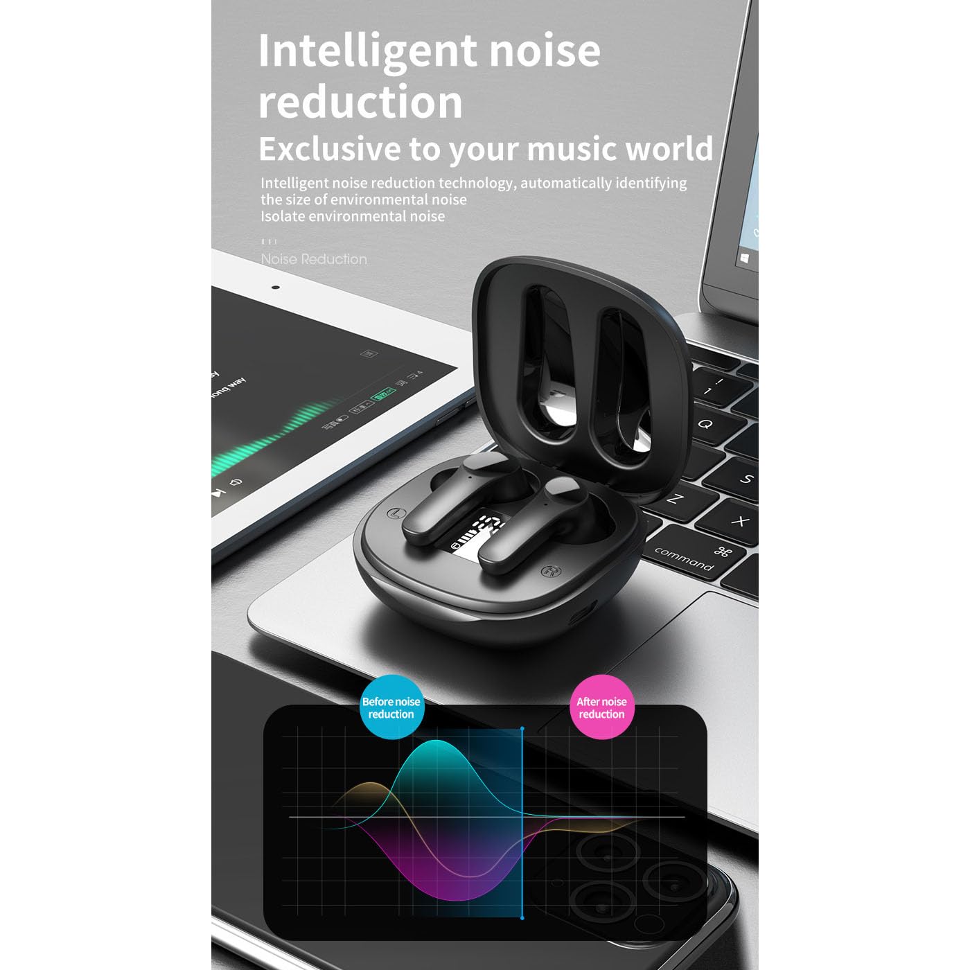 norevo auricolari traduttore istantaneo, cuffie bluetooth touch (Bianco)