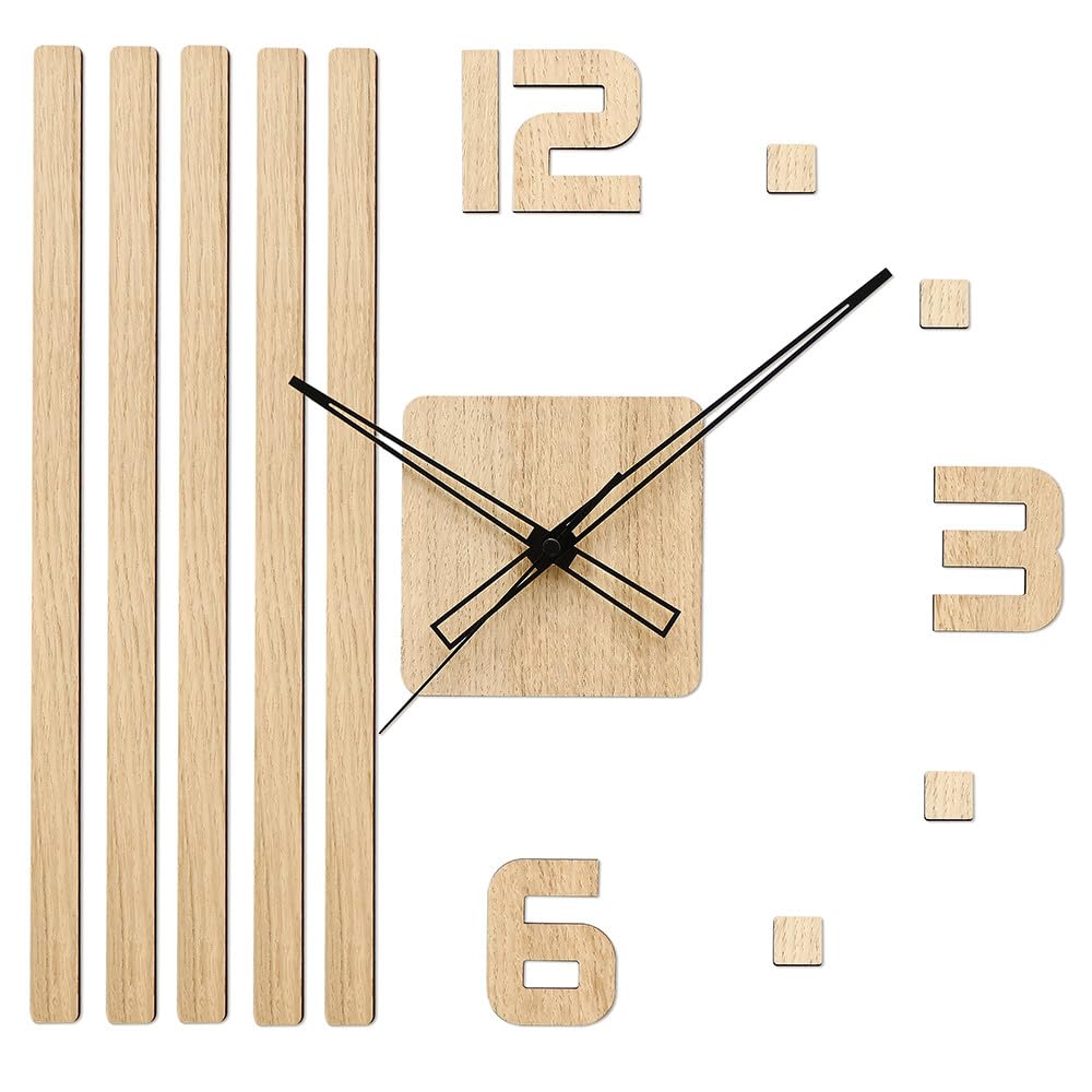 PRIM Veneer DIY Wanduhr aus Holz, hergestellt in der EU, Wanddekoration 400 x 450 mm, 3D-Zahlen, sehr leise, für Küche, Schlafzimmer