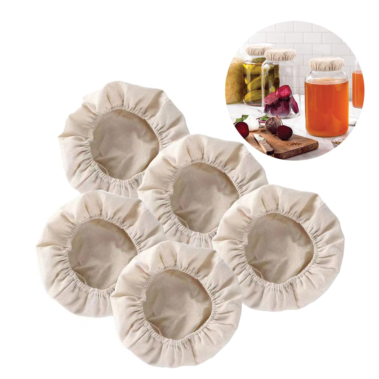 JUNNUK Sourdough Starter kefir starter kombucha Elastic Cloth Jar Covers | Set of 5 | Unbleached & Chemical-Free Organic Cotton(5PC)