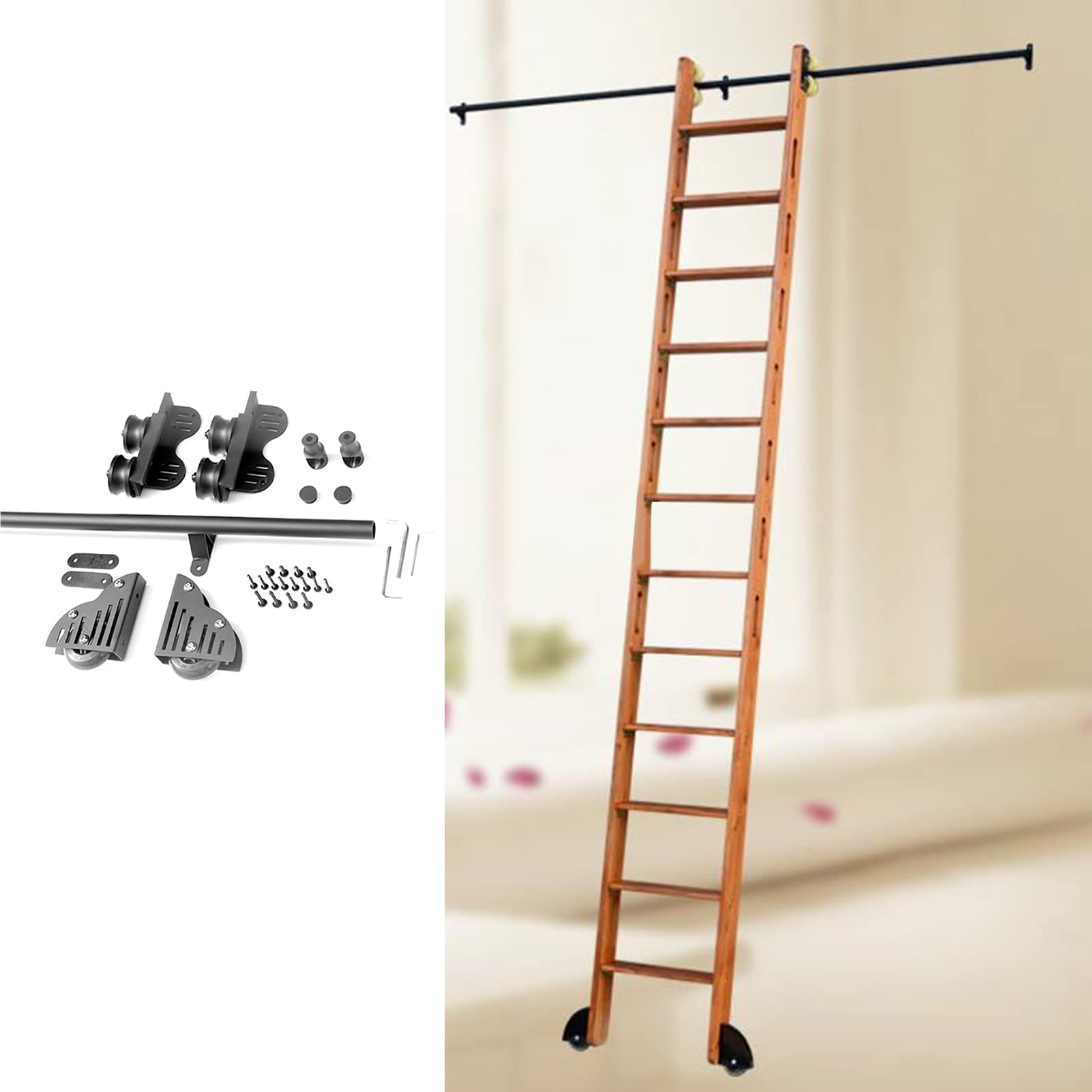 Buy Rolling Ladder Hardware Kit Rustic Black Steel Sliding Library