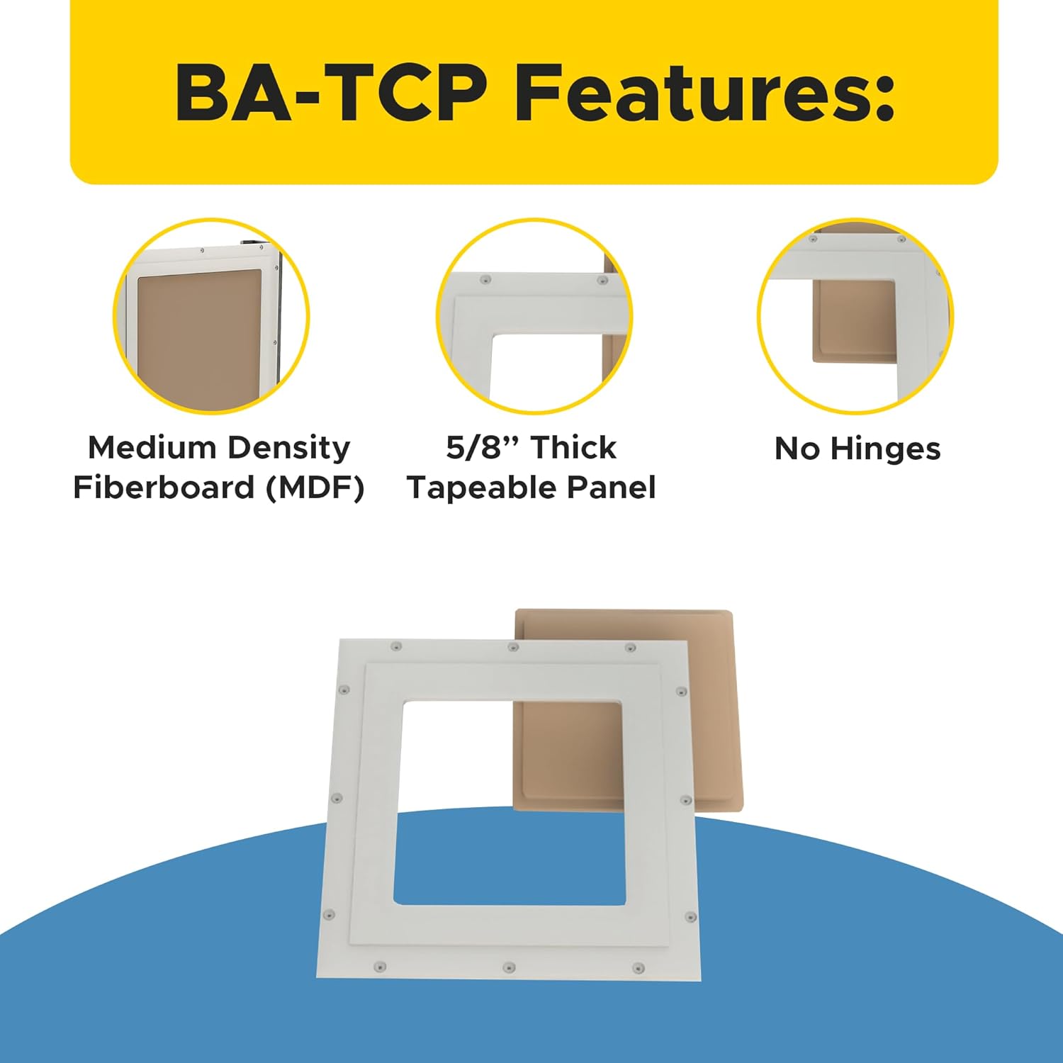Best 12" x 12" Tapeable Ceiling Access Panel for 5/8" Drywall Primed Frame, Medium Density Fiberboard Access Door with No Hinges, Virtually Invisible Panel Installed During The Drywall Stage,BA-TCP58P
