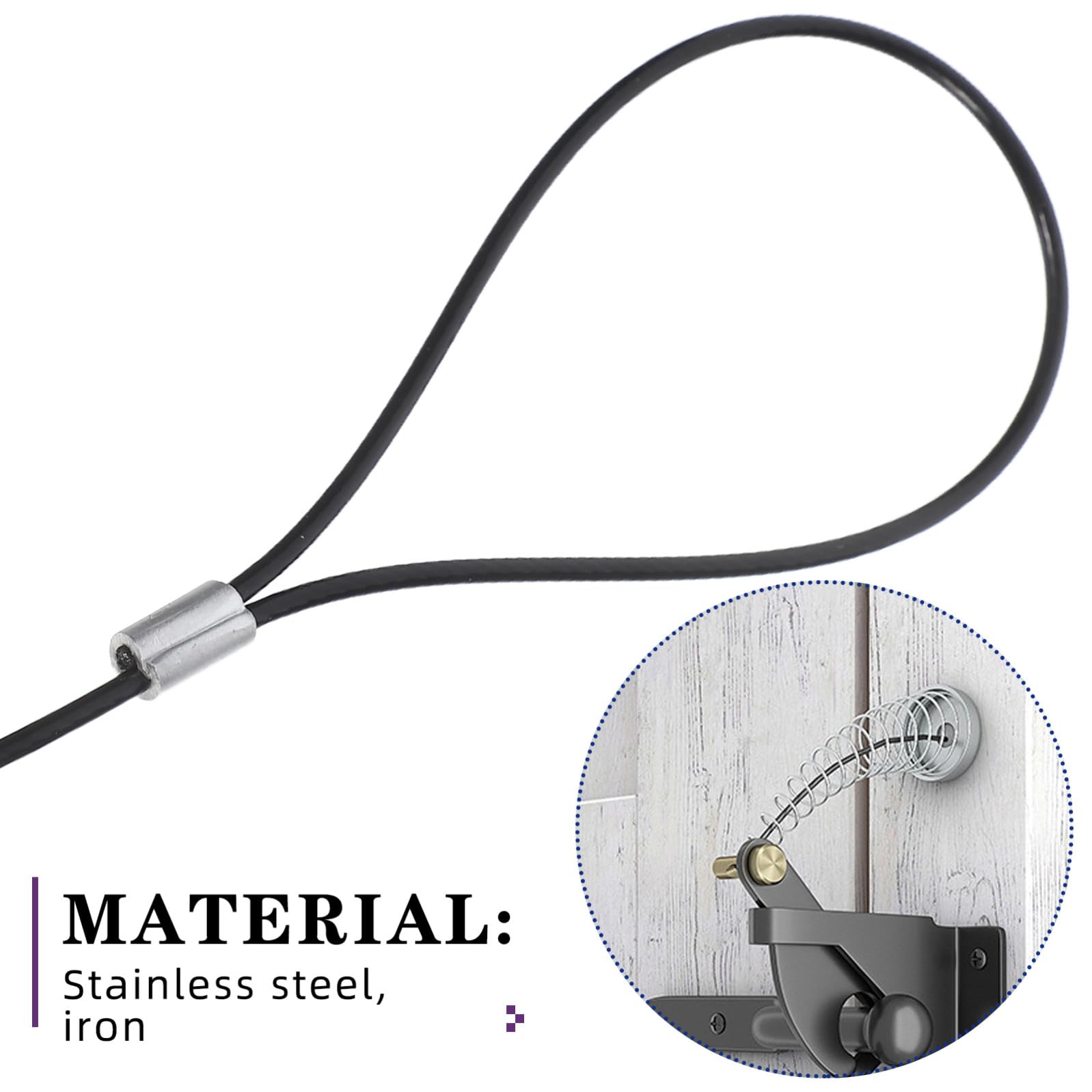 Housoutil Pestillo de Puerta Cable Adecuado para Apertura y Cierre Seguro 2 Juegos Resorte y Material Resistente al Clima para Puertas de Metal y Madera