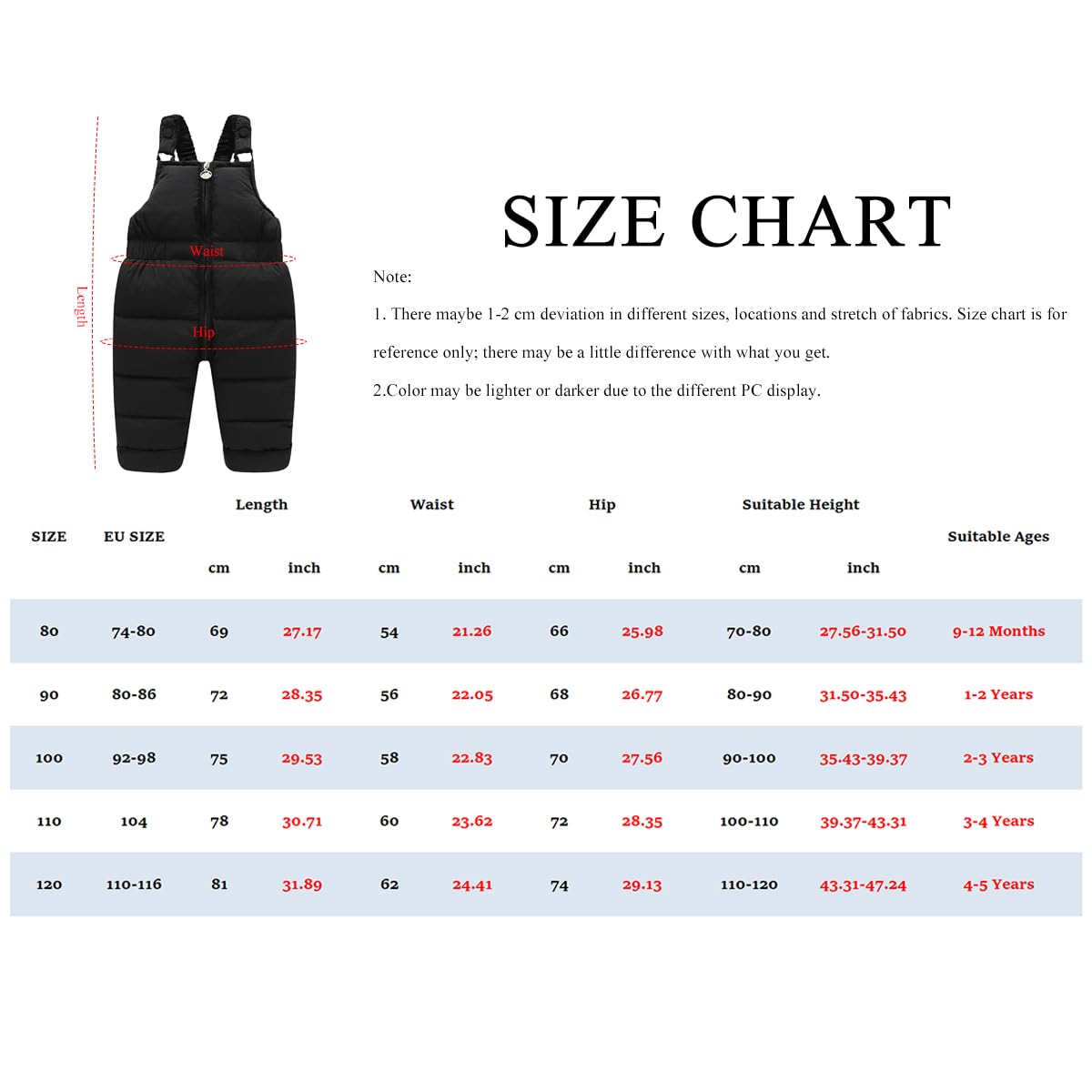 Bambini Pantaloni Invernali, Anti-Vento di Cotone, Overalls da Neve, Classici Suits da Sci, Caldi Snowsuits per Bambini da 9 Mesi a 5 Anni - Stili e comodità all'Aperto
