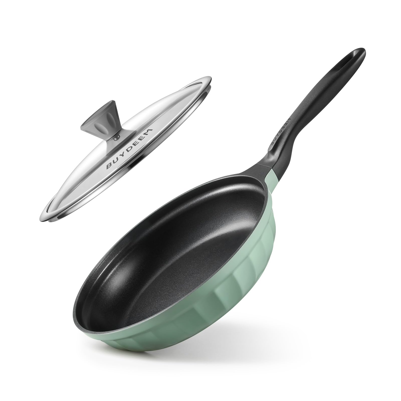 BUYDEEM Cast Aluminum Non Stick Frying Pan 10 2 Inch Rapid Even Heating Skillet with Glass Lid All