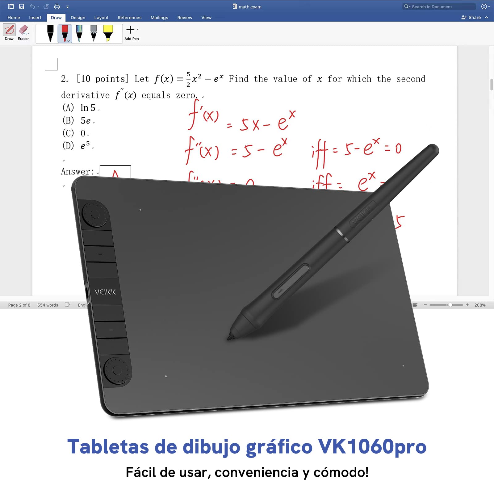 Grafiktablett VEIKK VK1060PRO,10x6 Zoll Drawing Tablet with 8 Shortcut Keys,Grafiktabletts hat Doppeltes Einstellrad-Design 8192 Druckstufen Batterielosem Stift Kompatibel Windows/Mac OS/Android/Linux