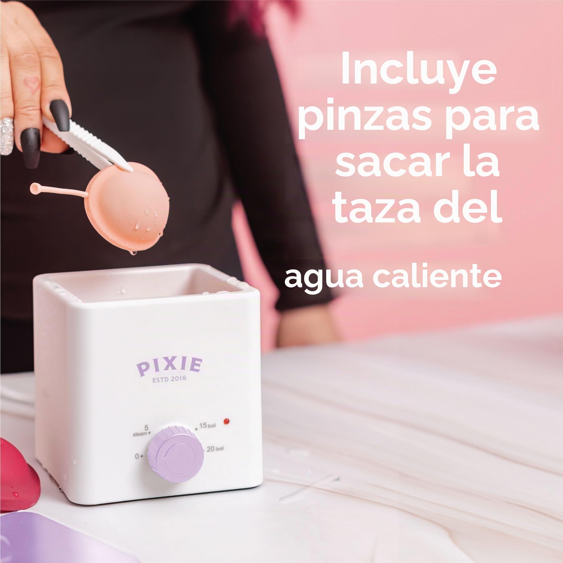 Pixie Menstrual Cup & Disc Boiler Sterilizer - Easily Clean Your Period Cup in Boiling Water! Kills 99.9% of Germs with Cleaner Solution for Feminine Care