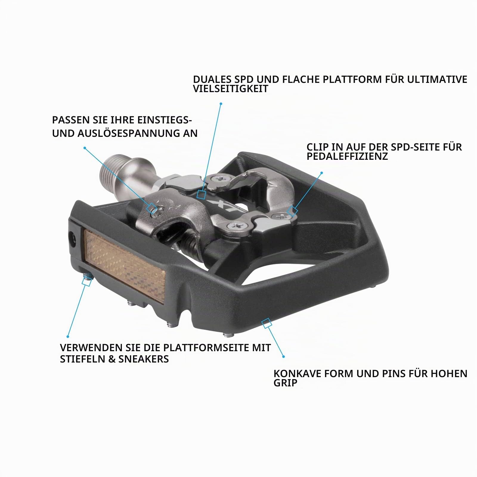 Shimano DEORE XT PD-T8000 Pedal Trekking, Schwarz, One Size & Sigma Sport - LED Fahrradlicht Set Aura 80 und Blaze | StVZO zugelassenes