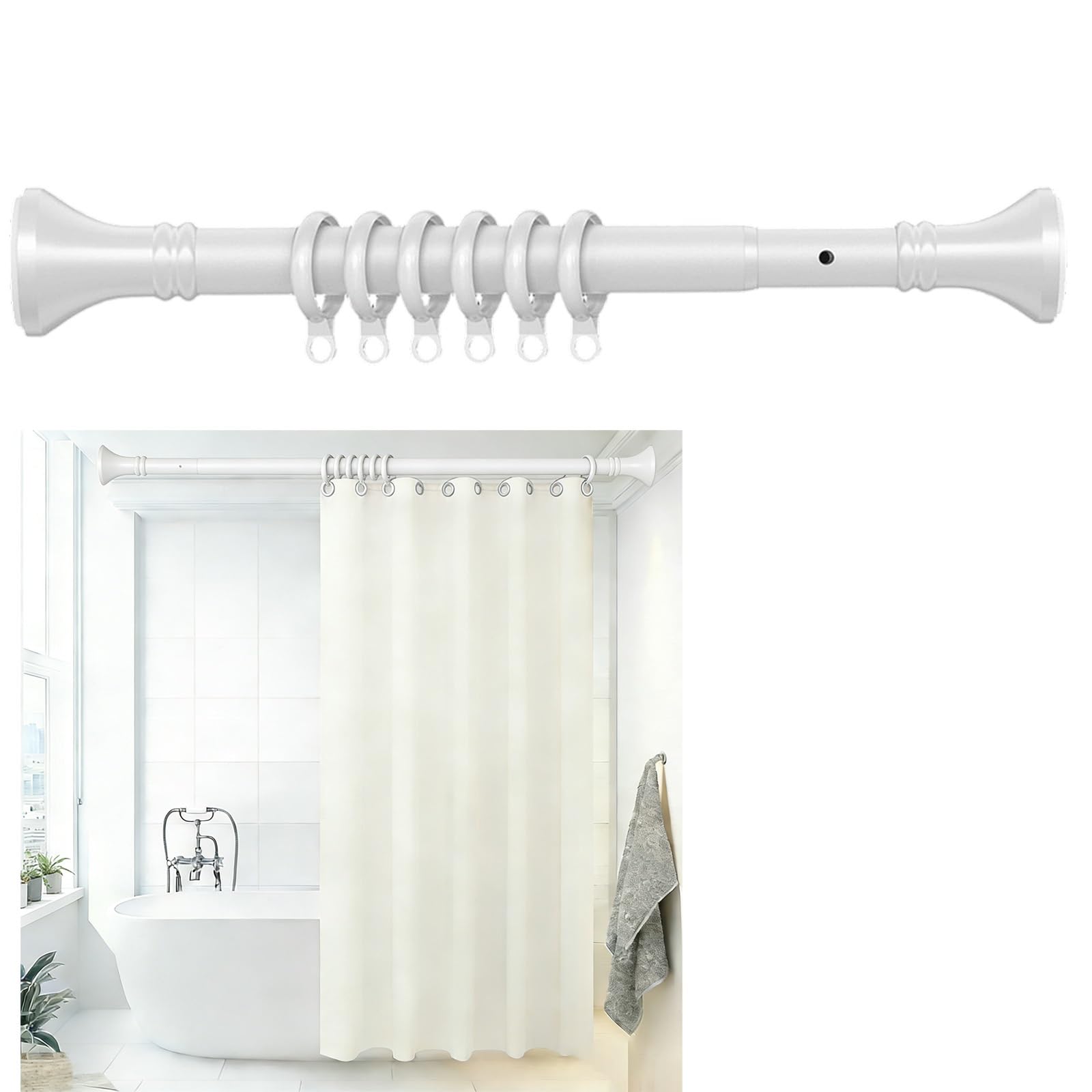 Teleskopstange zum klemmen Edelstahl, Klemmstange Ausziehbar 40-500cm, Duschstange ohne Bohren Rutschfest, Teleskopstange Rostfrei für Badezimmer Schrank Balkon Fenster(Weiß,260-350CM)