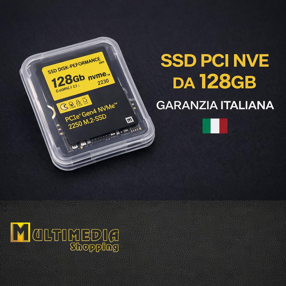 SSD PCIe NVMe Gen 4x4 da 128 Gb M2, Unità a Stato Solido Interna, compatibile con slot 2230, alta velocità di trasferimento dati, per uso professionale, gar. Italia