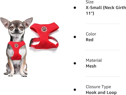Miniatura 8 de Arnés para perro de malla suave, chaleco para pasear mascota, arnés acolchado y ajustable para cachorro, xs, Rojo