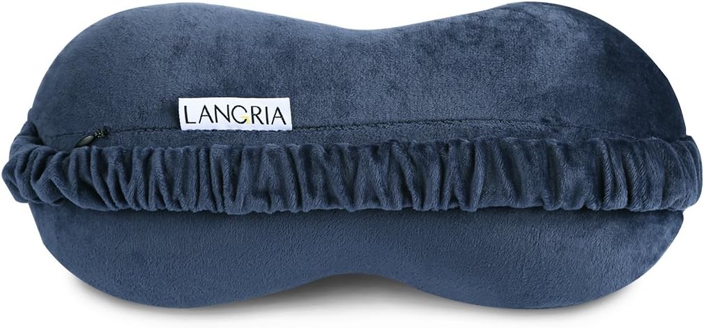 LANGRIA Infinity-Shape Car Neck Pillow Memory Foam Headrest Lumbar Support Cushion for Travel Work Commute with Removable Cover, CertiPUR-US Certified (Navy Blue)