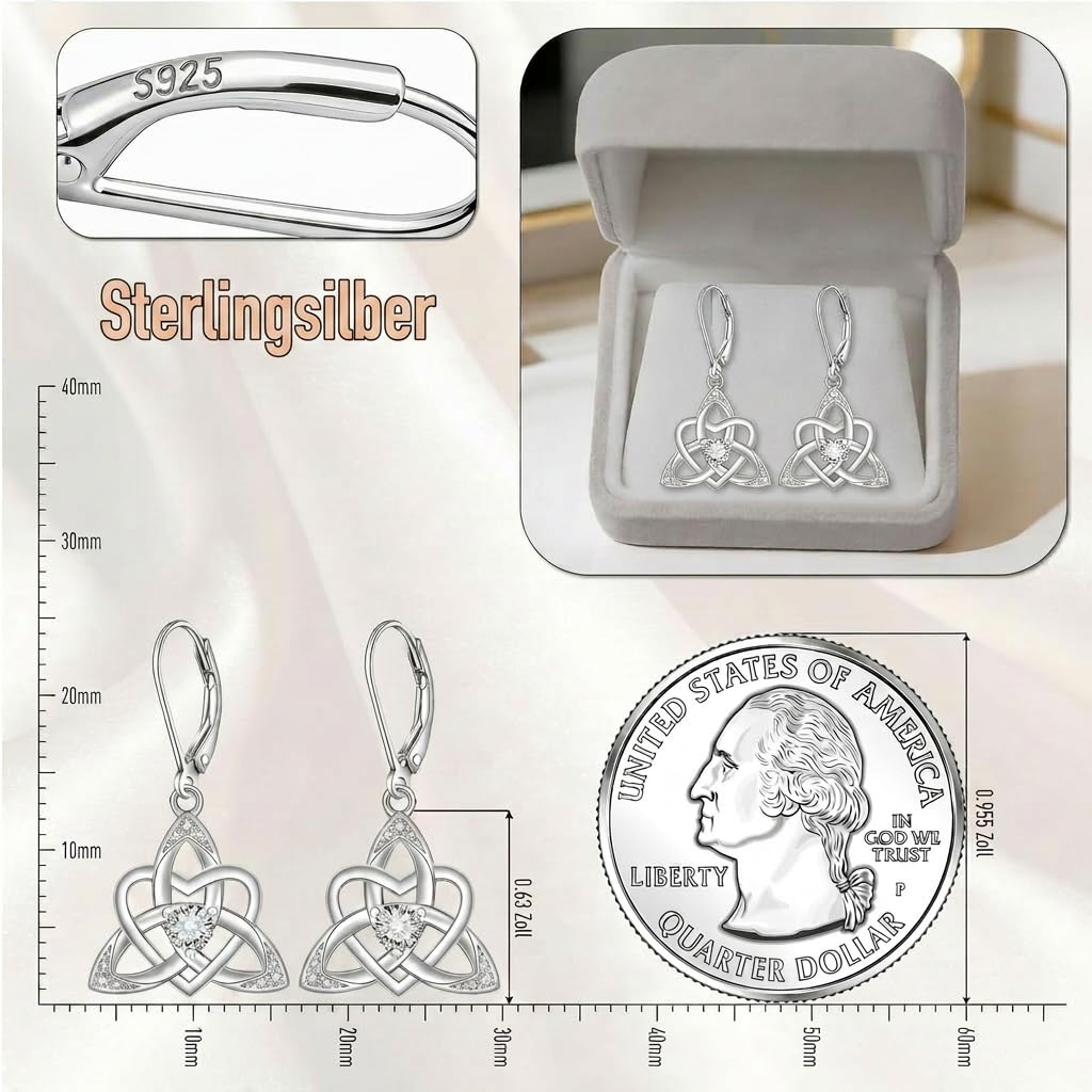 Keltische Knoten Ohrringe Damen 925 Sterling Silber Irischer Schmuck