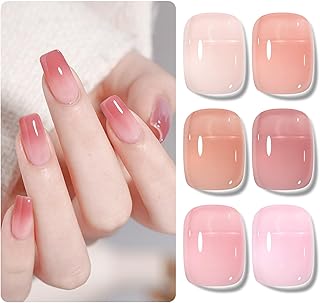 Shining She Esmaltes Semipermanentes de Uñas en Gel UV LED,6 Colores Cristal Jelly Nude Rosa Color Natural Primavera y Verano Pintauñas Semipermanentes para Novato Nail Art DIY,8ML
