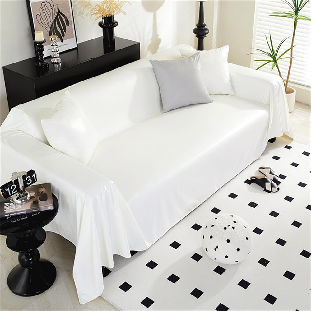 Highdi Funda de Sofá de PU Cuero Manta Cubre Sofa Grande para 1 2 3 4 Plazas, Mantas Cómoda Cubrecama Protector Sofa para Gatos y Perros Arañazo (180x420cm,Blanco)