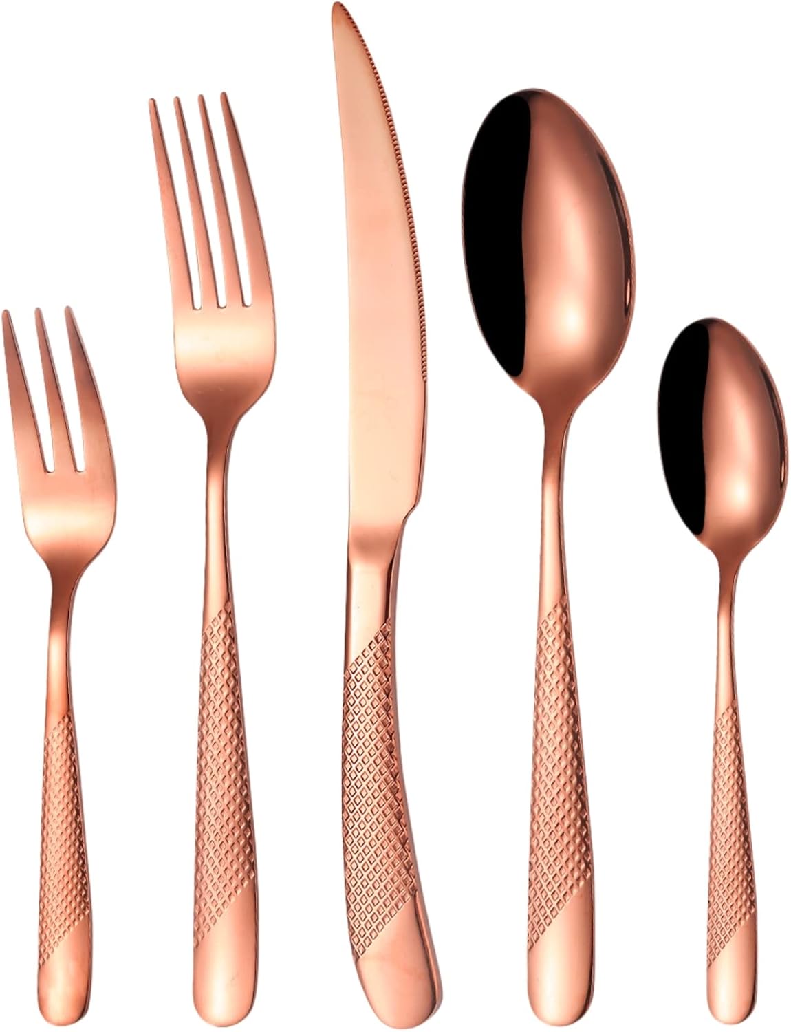 Vilihkc Juego de cubiertos de cobre martillado, juego de utensilios de cubiertos de acero inoxidable Servicio para 4, cucharas y tenedores de oro