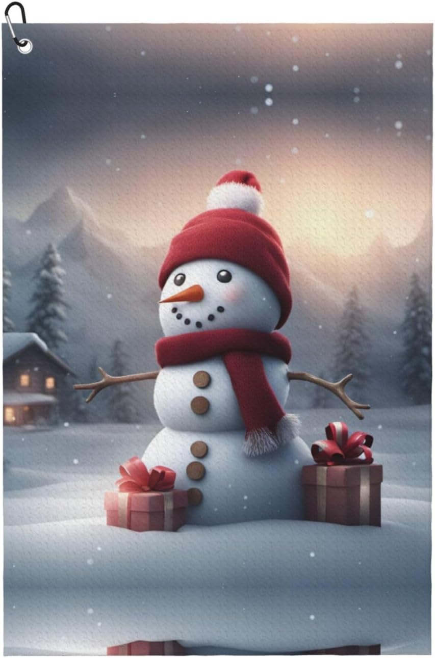 Merry Christmas Cute Snowman 1 Print Microfiber Golf Towel with Clip Funny Golf Accessories Golf Gifts for Men Women Club Towels