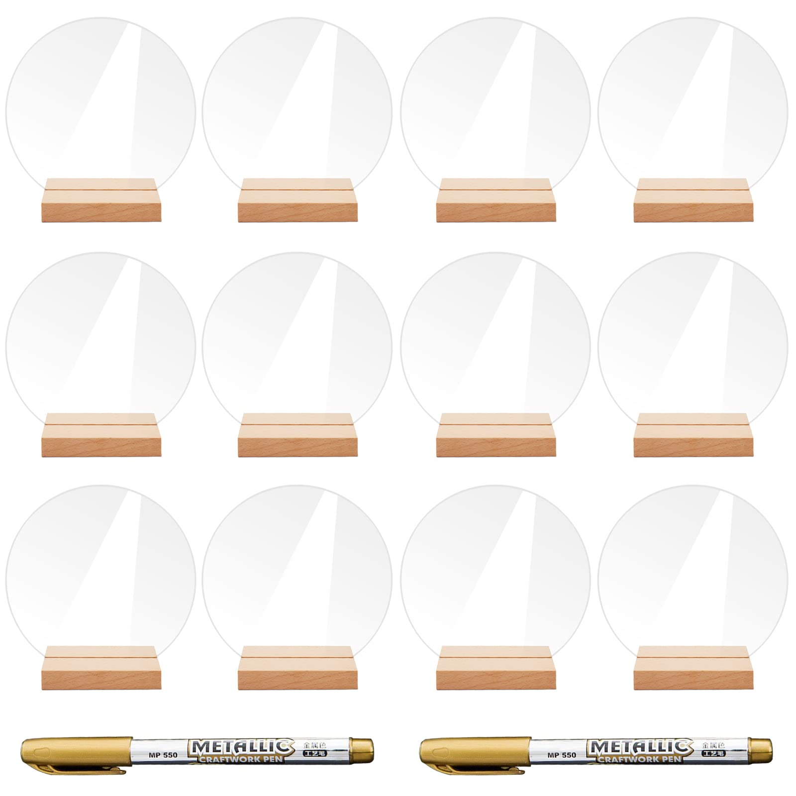 12 Piezas Números de Mesa de Boda de Acrílico, con 2 Pluma de Pintura, Números de Mesa de Boda, Números de Mesa de Recepción de Acrílico con Soporte, para Centros de Mesa de Boda, Decoración