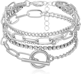 CYWQ Gold Bracelets for Women Chunky Gold Layered Link Bangle for Women Dainty Boho Stackable Bracelet Set