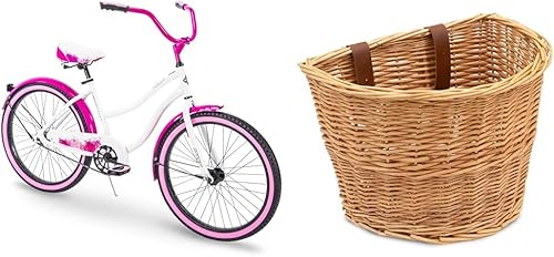 Miniatura 1 de Huffy Cruiser Bike Womens Fairmont 24 inch &amp; Prosource Wicker Bike Basket Front Cargo for Women and Men, Fits Most Bikes, Beach Cruiser, Stationary