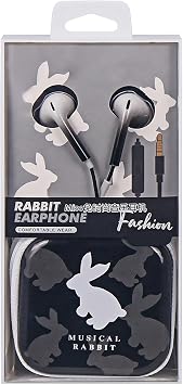 QearFun Bunny Earbuds for Kids, Kawakii Wired Earbud & in-Ear Headphones Gift for School Girls and Boys with Microphone and Lovely Earphones Storage CaseBlack