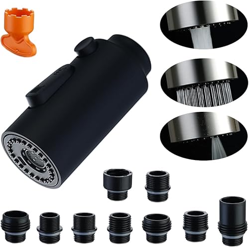 Reemplazo de cabezal de grifo de cocina con 9 adaptadores, cabezal rociador de grifo de cocina de 3 funciones, boquilla rociadora extraíble para