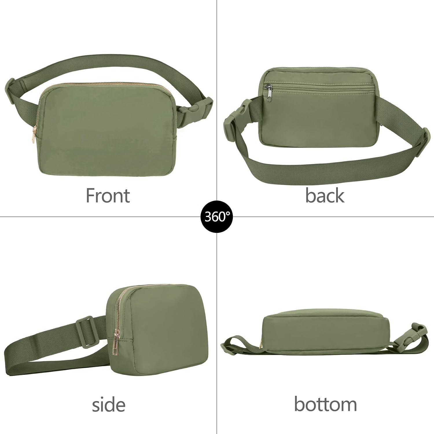 VOROLO Fanny Pack For Women And Men Crossbody Bag Belt Bag Khaki Green image 2