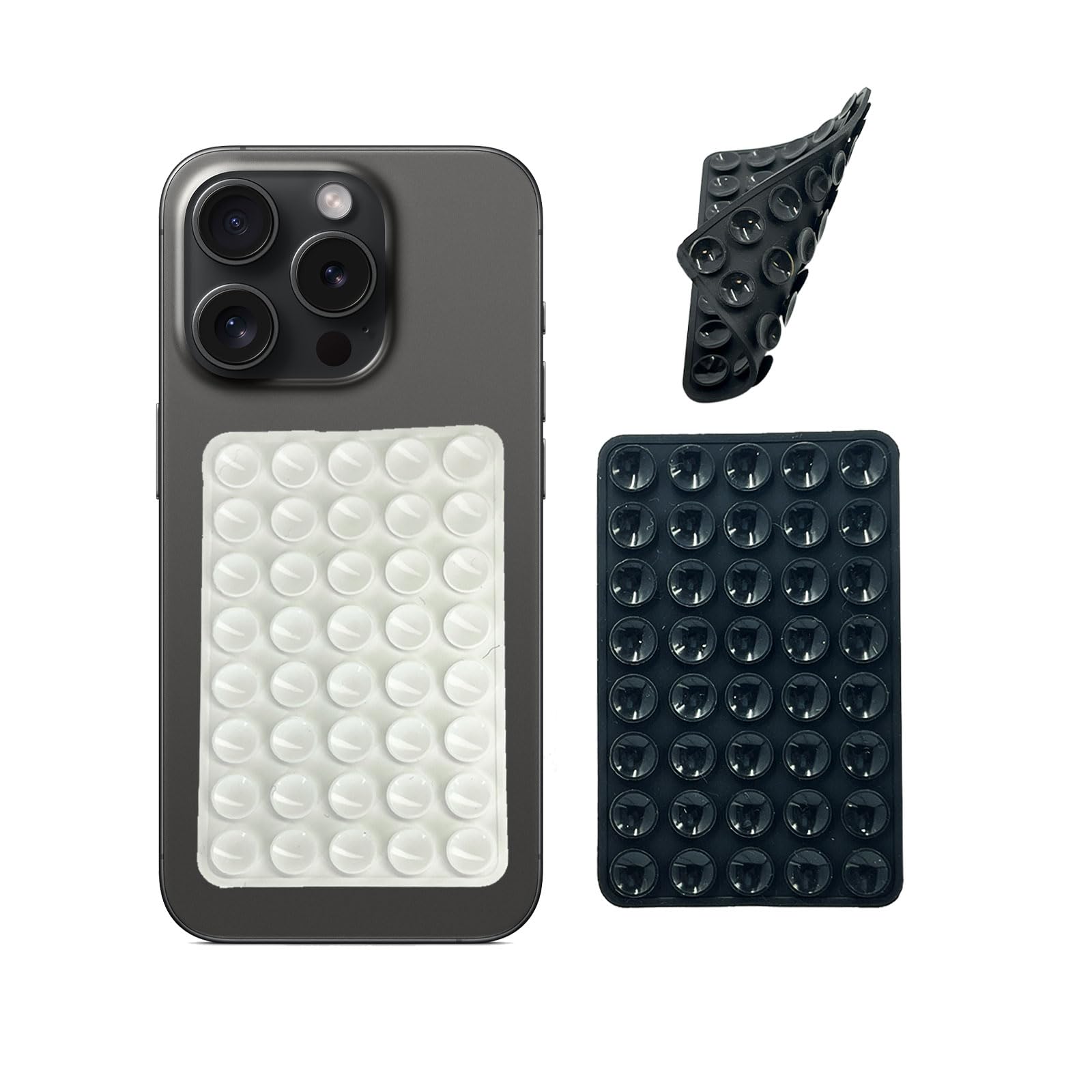 SEYUGOPTI 2er-Pack Silikon Handy Saugnapf, Extra Starke Anti-Rutsch Saugnäpfe für Handy Rückseite, Universal Handyhalterung für iPhone 17/16/15/14 & Galaxy S23/S24/S25, Schwarz+Weiß