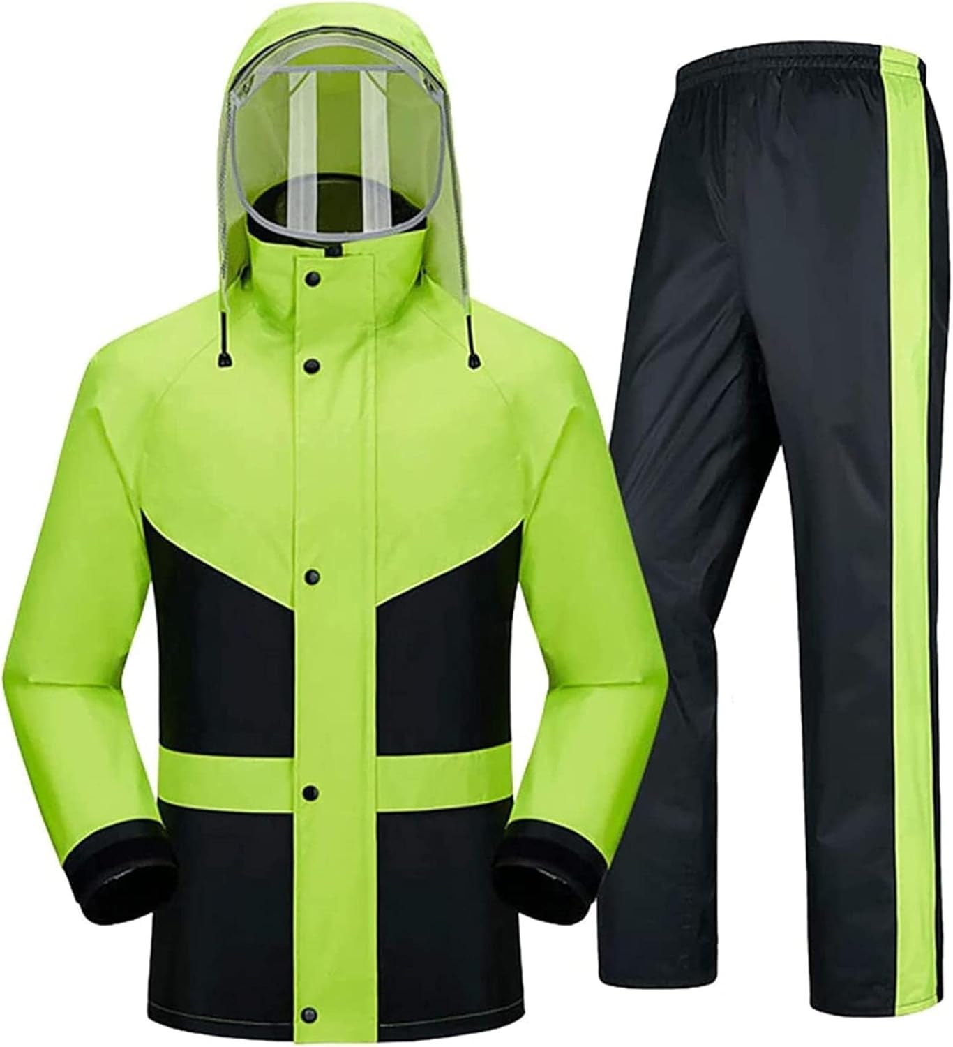 Dwuczęściowy męski i damski zestaw unisex, wodoodporna kurtka i spodnie, wodoodporny zestaw przeciwdeszczowy z PVC(XX-Large)