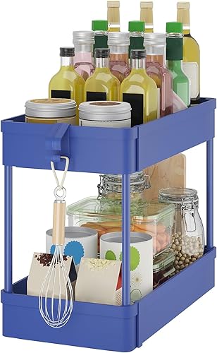 Organizador de almacenamiento para debajo del fregadero, cesta de almacenamiento de 2 niveles para debajo del baño, carrito de almacenamiento