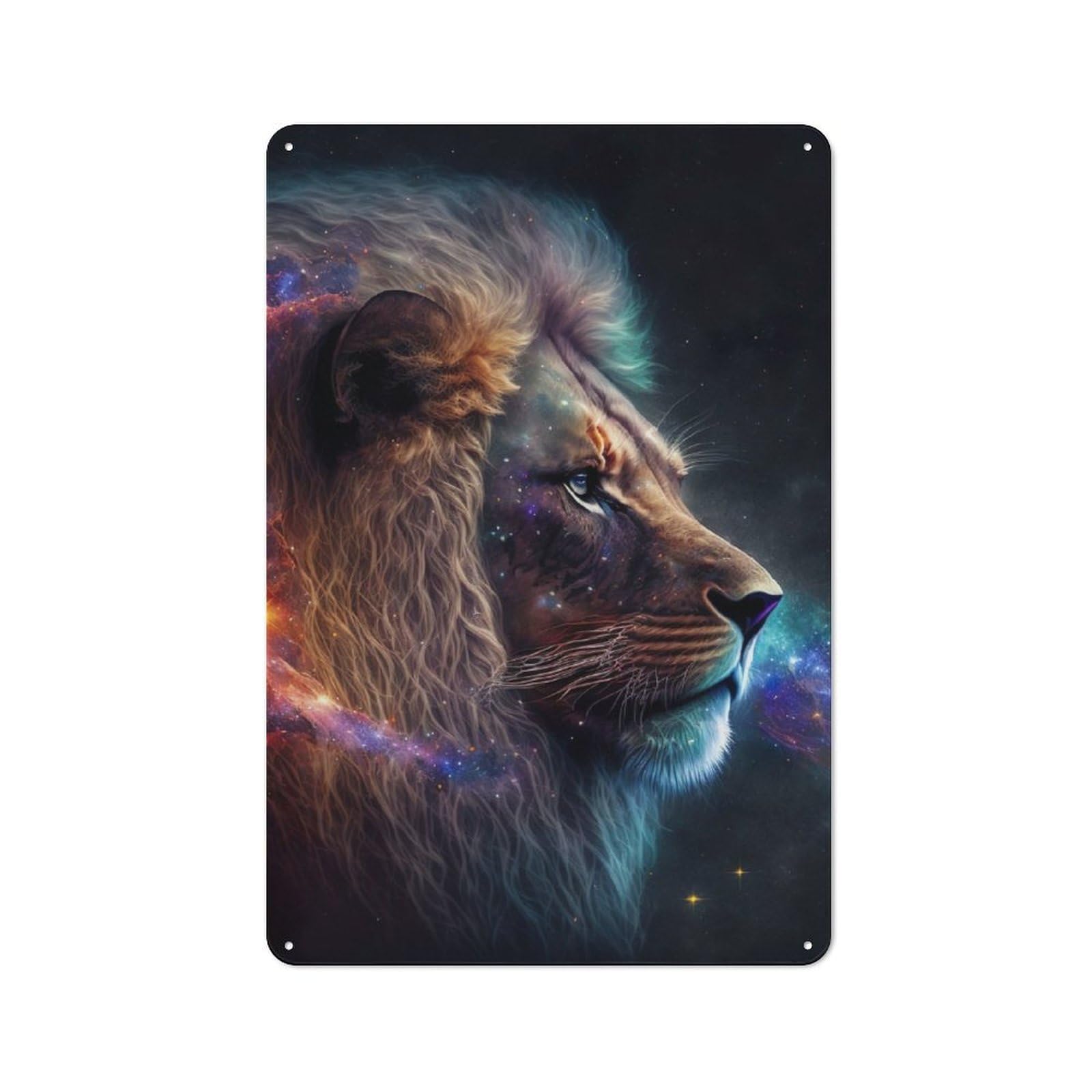 Junmoney Galactic Lion Vintage Metal Plaque 30X20cm For Workshop Wall, For Kitchen And Home Bar Decor, For Home Office And Studio Walls