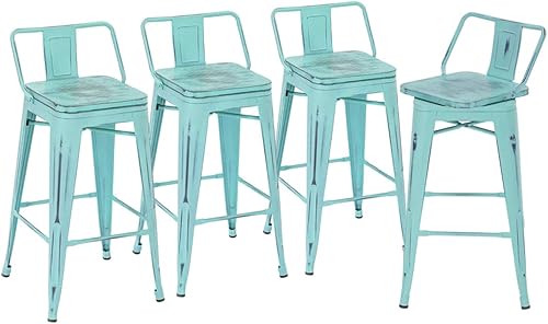 Yongchuang Taburetes de bar giratorios con respaldo, juego de 4 taburetes de altura de mostrador, taburetes de bar de metal industrial, sillas de