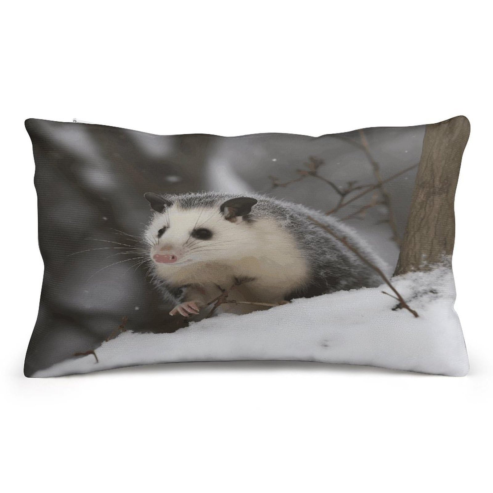 FekiLoot Opossum in Snow Pillowcases Super Soft Cozy Lumbar Decorative Throw Pillow Covers Plush Pillow Shams with Zipper Double-Sided Decorative Pillows Shells for All Seasons