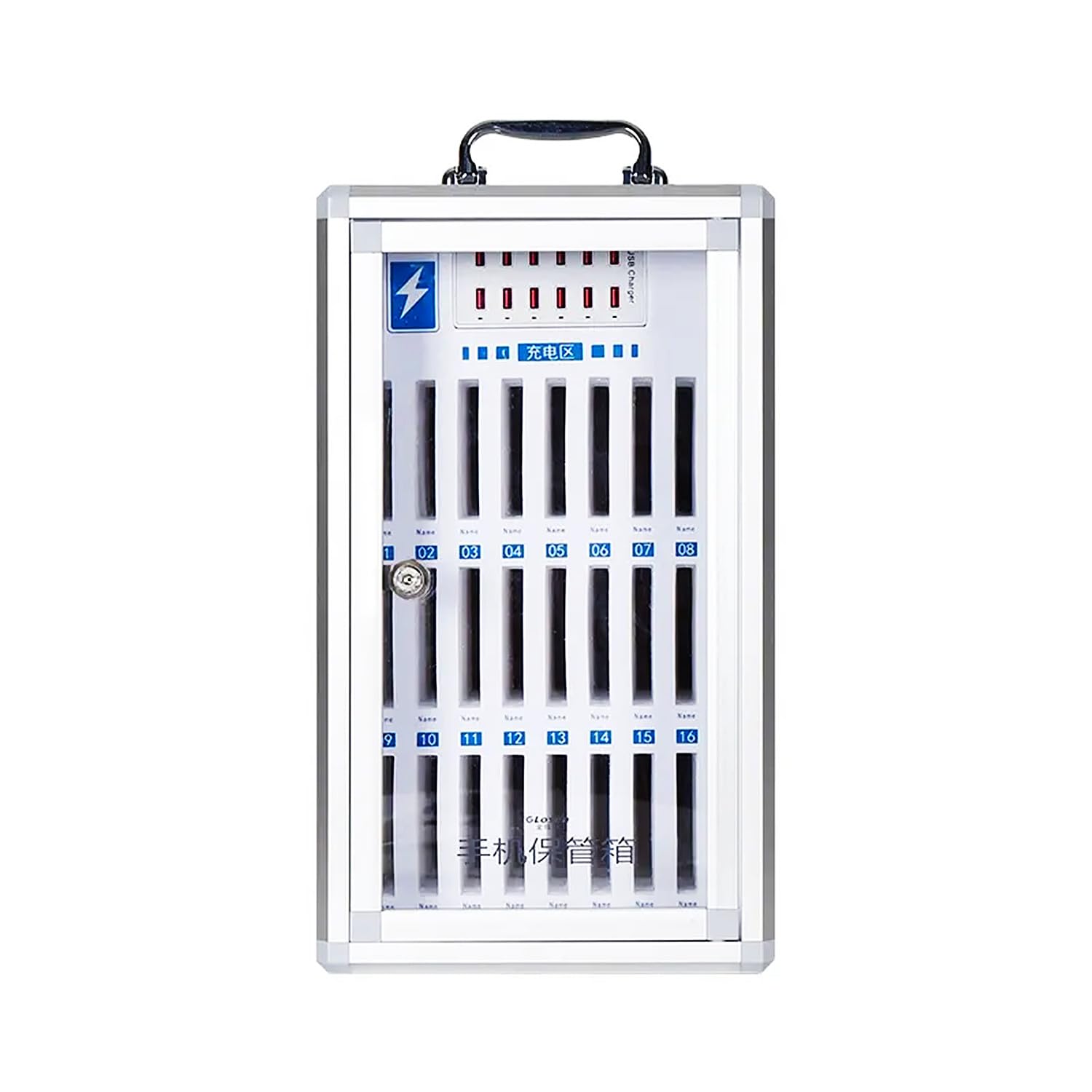 Cargador de Pared para Celular con Interfaz USB y Cierre de Seguridad, gabinete portátil Recargable con Cerradura y manija, Compartimentos múltiples para Celular, 48 ranu,24 Slots